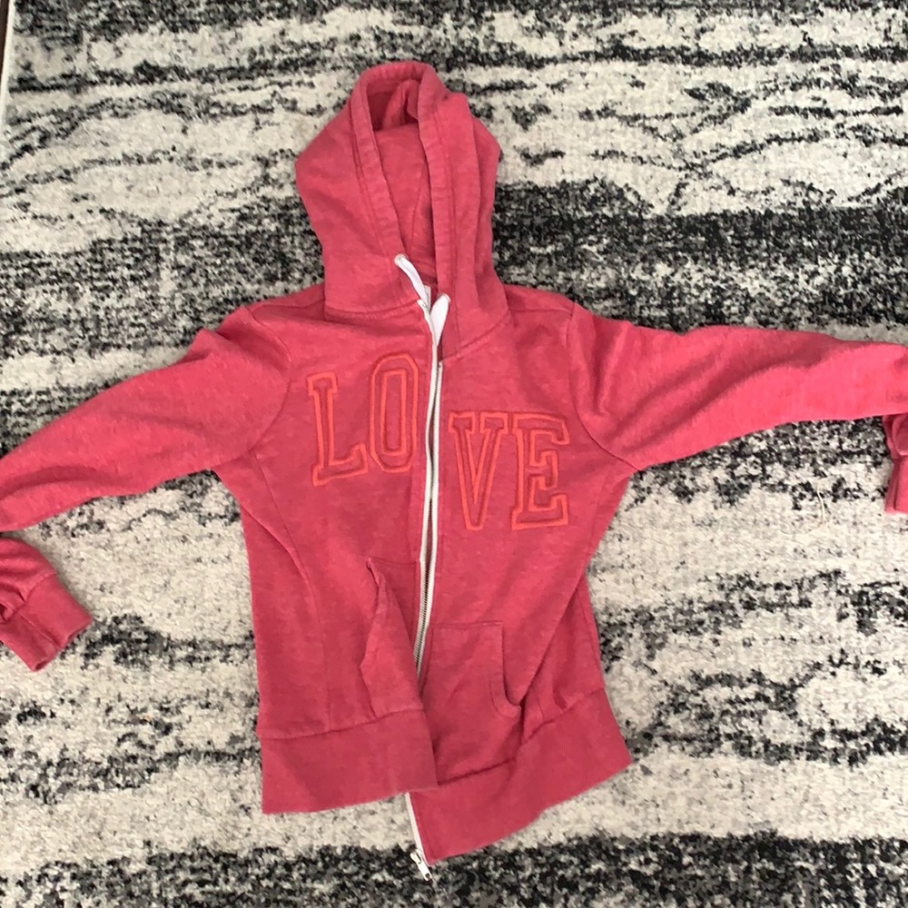 Juniors L. Pink Love zip up jacket.